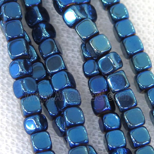 Hematite cube beads, blue electroplated