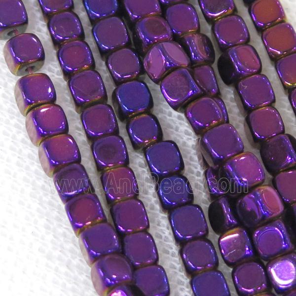 Hematite cube beads, purple electroplated