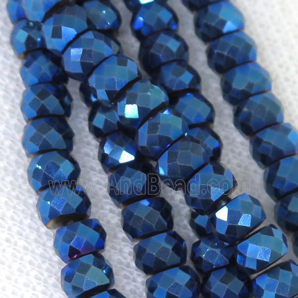faceted Hematite rondelle beads, blue electroplated