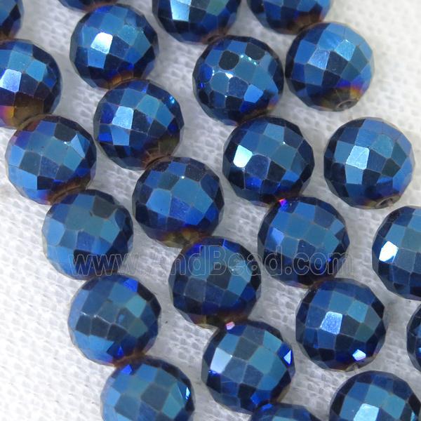 faceted round Hematite beads, blue electroplated
