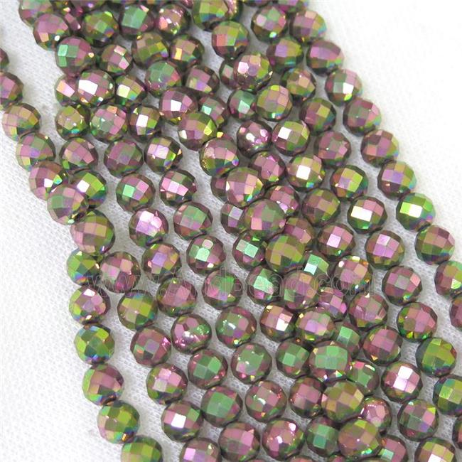 faceted round Hematite beads, redgreen electroplated