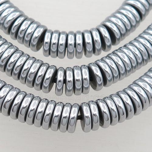 Hematite heishi beads, platinum plated