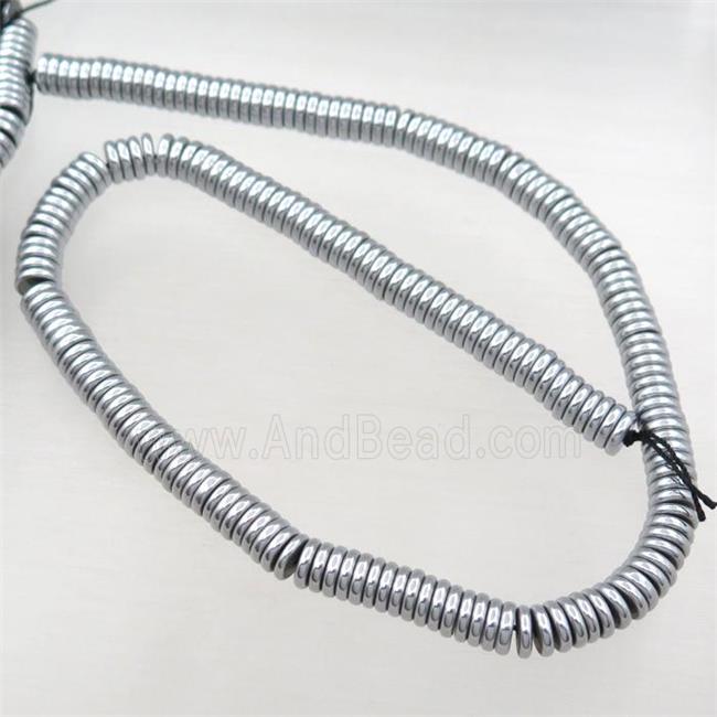 Hematite heishi beads, platinum plated