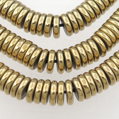Hematite heishi beads, gold plated