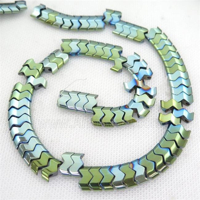 green Hematite wave Beads with 2holes