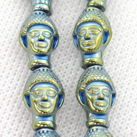 Hematite buddha Beads, green electroplated