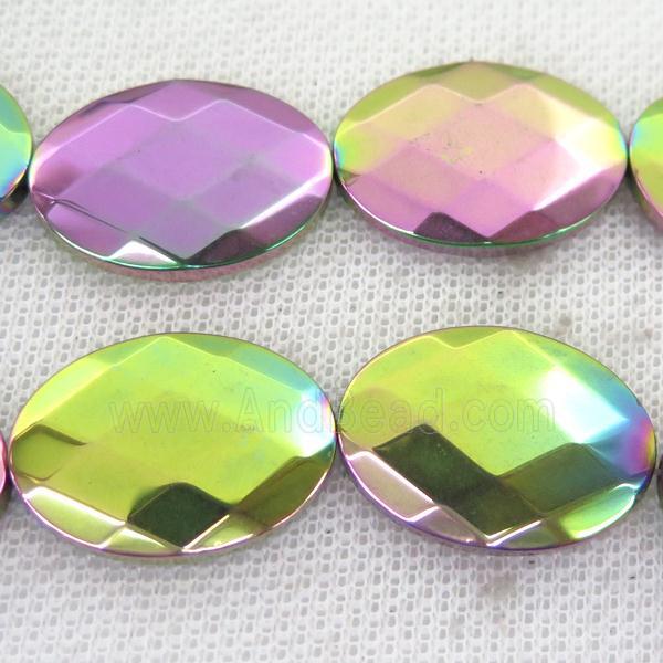 rainbow Hematite Beads, faceted oval