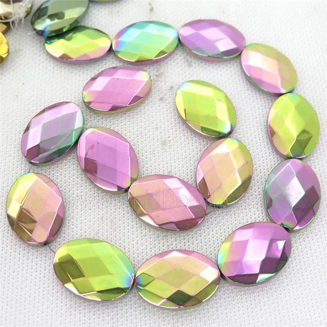 rainbow Hematite Beads, faceted oval