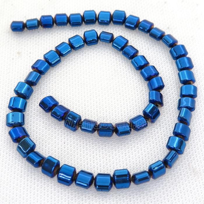 blue Hematite Beads, flat tube
