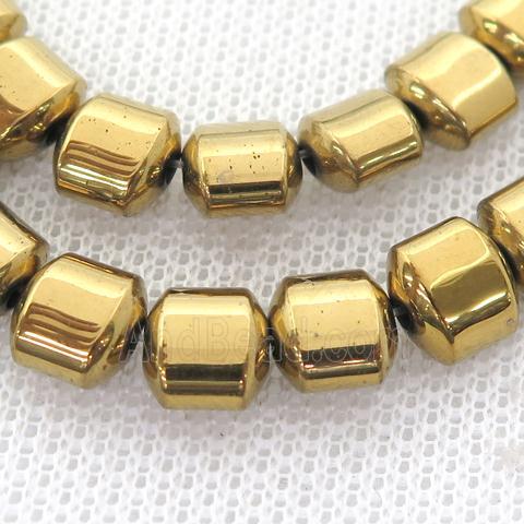 Hematite Beads, flat tube, gold plated