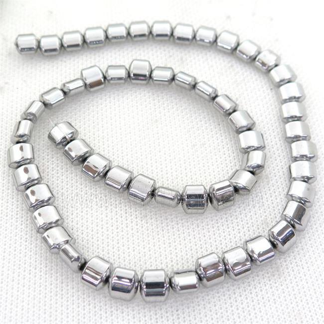 Hematite Beads, flat tube, silver plated