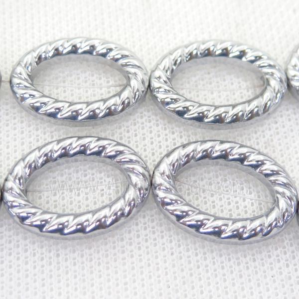Hematite oval beads, silver plated