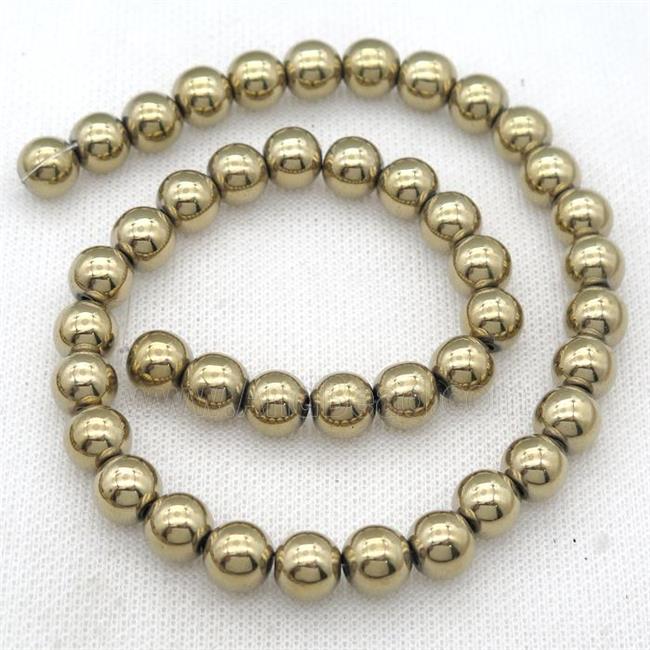 round Hematite Beads, lt.gold electroplated