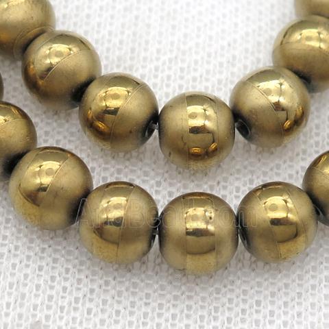 round Hematite Beads with line, gold electroplated, matte