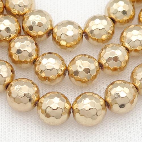 faceted round Hematite Beads, light KC-gold electroplated