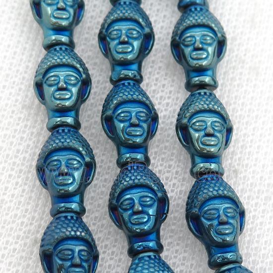 Hematite buddha beads, blue electroplated