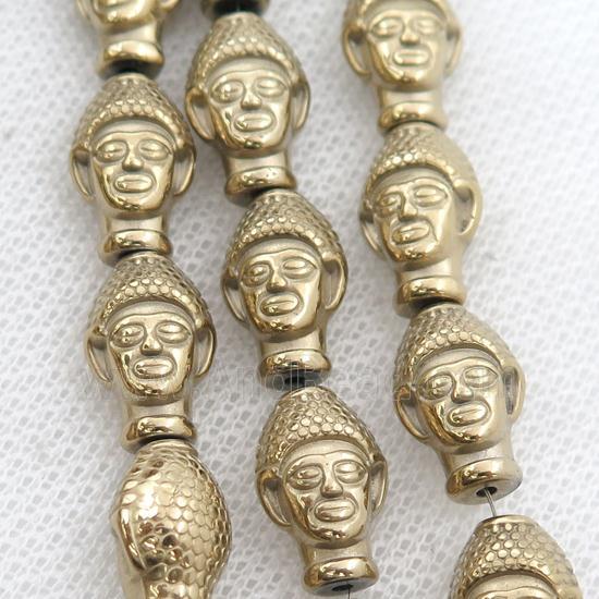 Hematite buddha beads, pyrite color electroplated