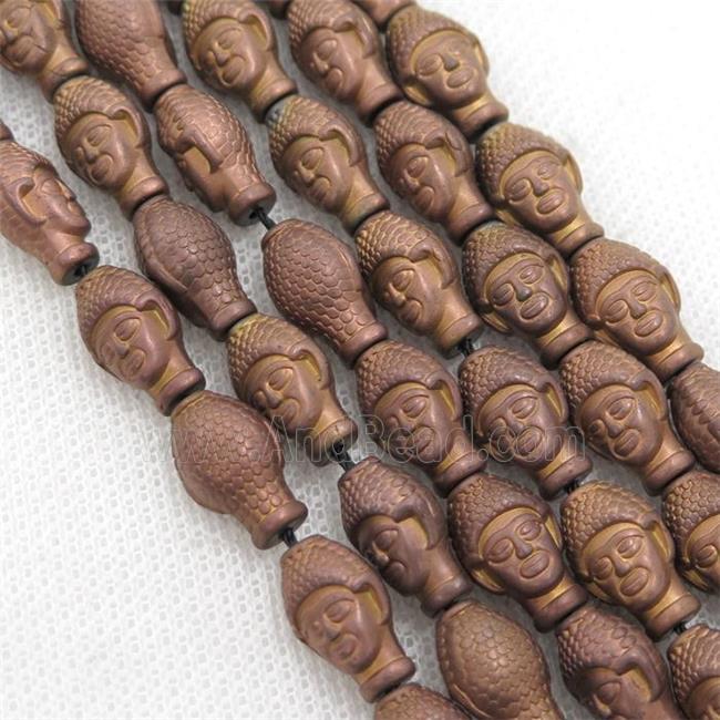 matte Hematite buddha beads, brown electroplated