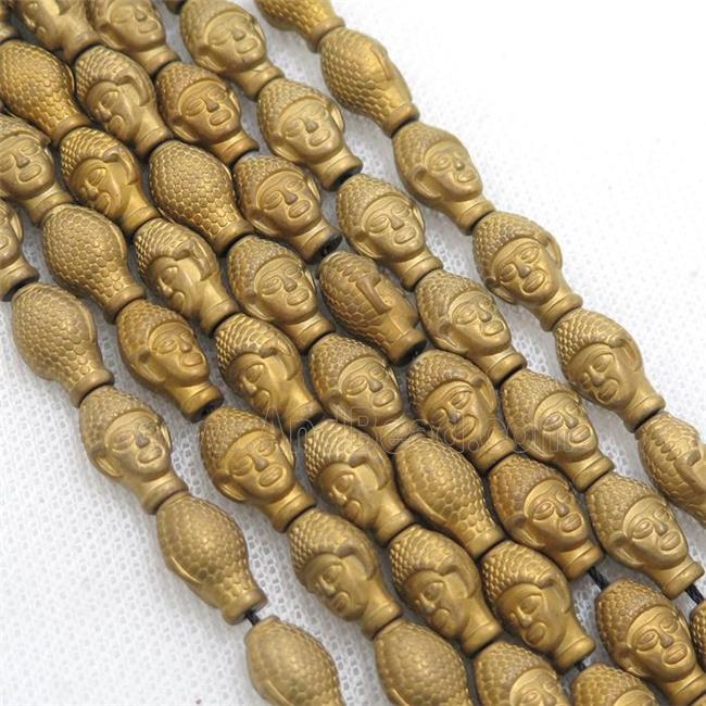 matte Hematite buddha beads, gold electroplated