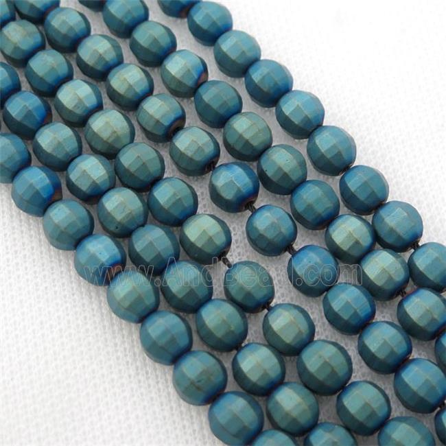 matte Hematite lantern beads, green electroplated