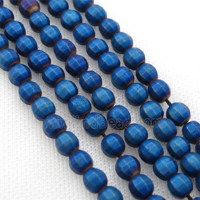 matte Hematite lantern beads, blue electroplated