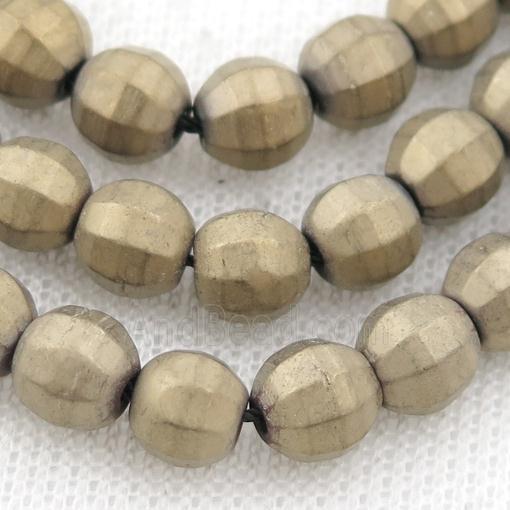 matte Hematite lantern beads, pyrite color electroplated