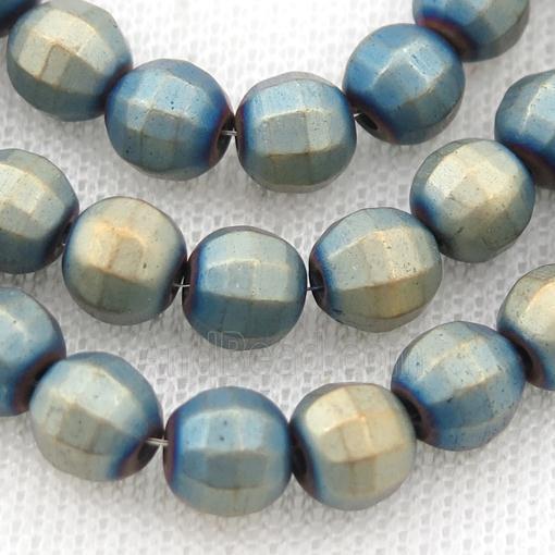 matte Hematite lantern beads, bluegold electroplated