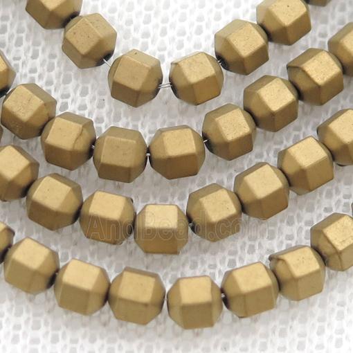 matte Hematite prism column beads, gold electroplated