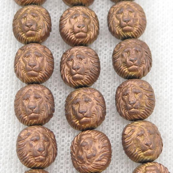 matte Hematite Lion Beads, brown electroplated