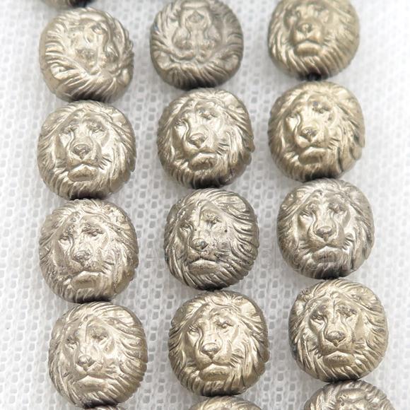 matte Hematite Lion Beads, pyrite color electroplated