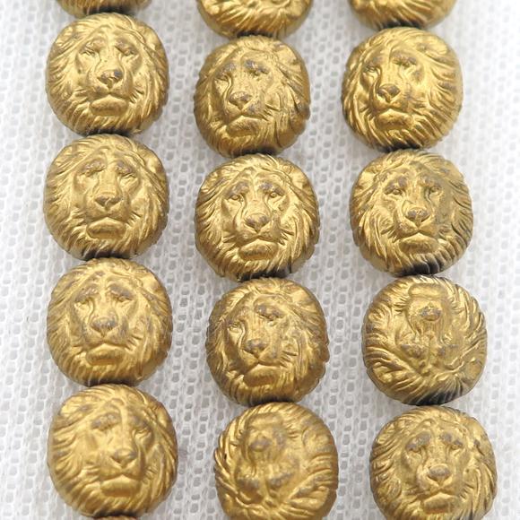 matte Hematite Lion Beads, gold electroplated