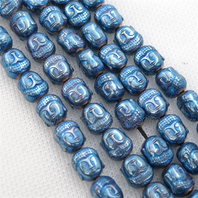 Hematite buddha beads, blue electroplated