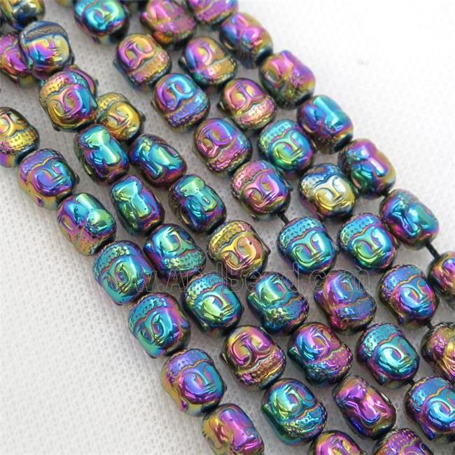 Hematite buddha beads, rainbow electroplated