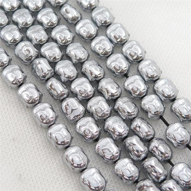 Hematite buddha beads, platinum electroplated