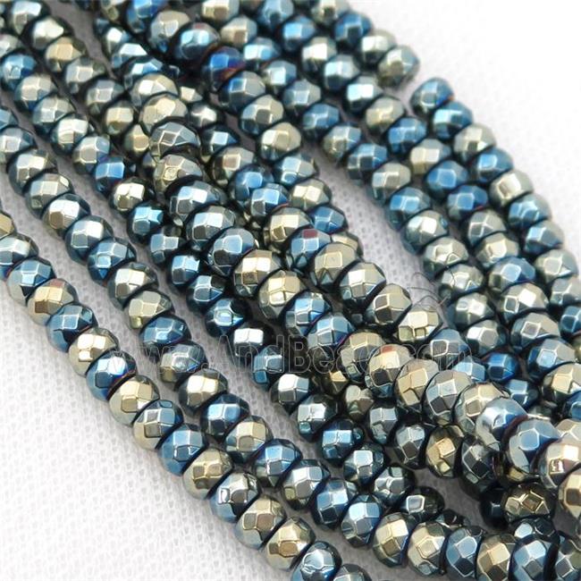 Hematite beads, faceted rondelle, bluegold electroplated