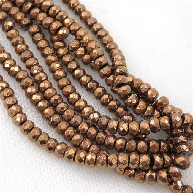 Hematite beads, faceted rondelle, brown electroplated