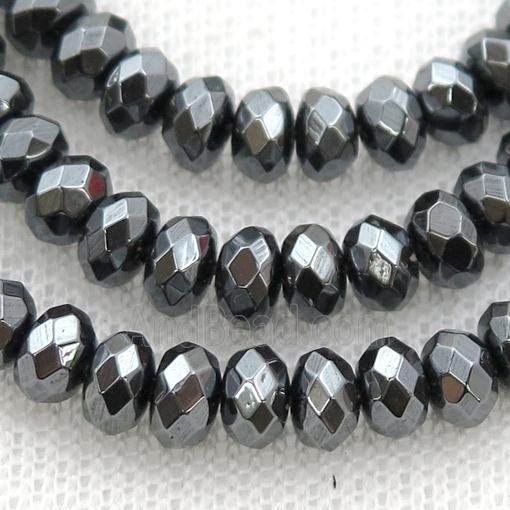 black Hematite beads, faceted rondelle