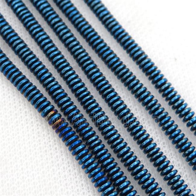 Hematite heishi beads, blue electroplated