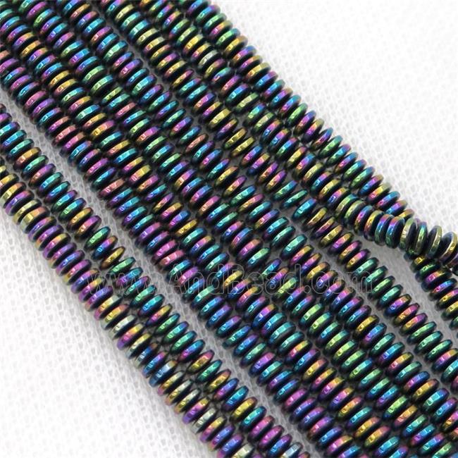 Hematite heishi beads, rainbow electroplated
