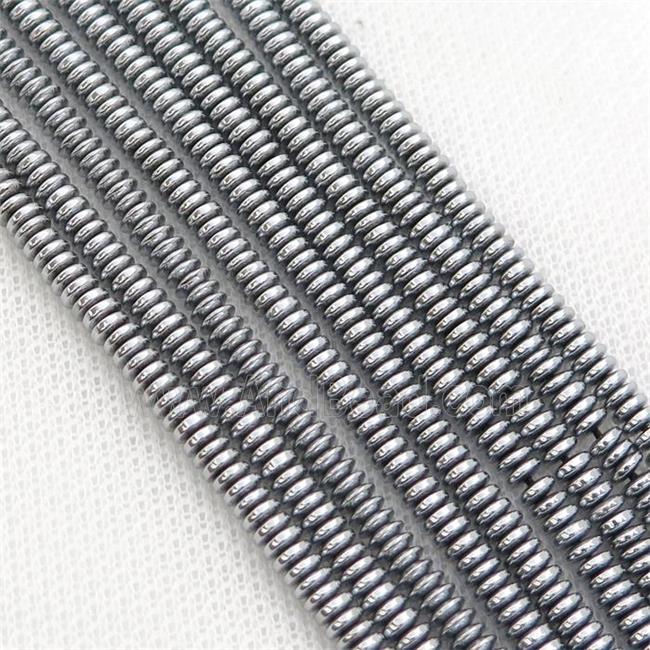 Hematite heishi beads, platinum electroplated