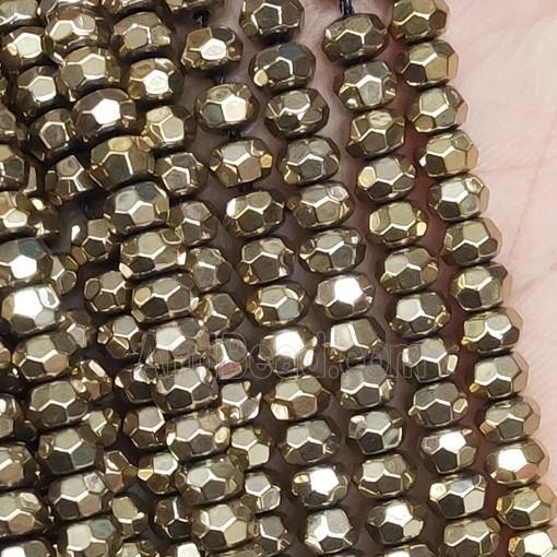 Hematite Beads, faceted rondelle, gold electroplated