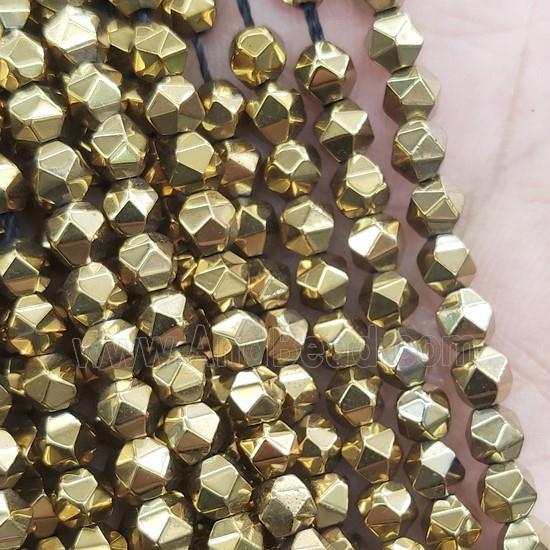 Hematite Beads Cut Round Gold Electroplated