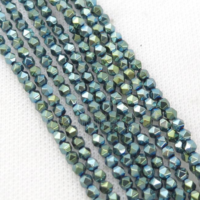 Hematite Beads Cut Round Green Electroplated