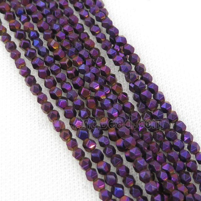 Purple Hematite Beads Cut Round Electroplated