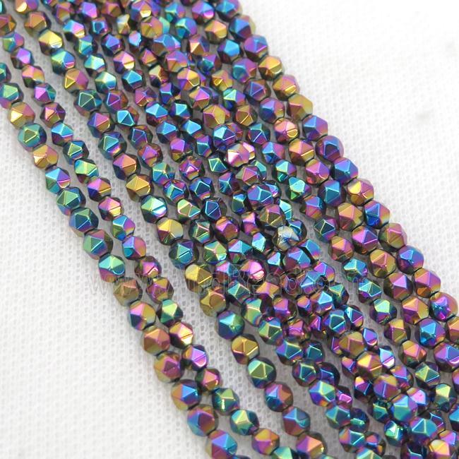 Rainbow Hematite Beads Cut Round Electroplated