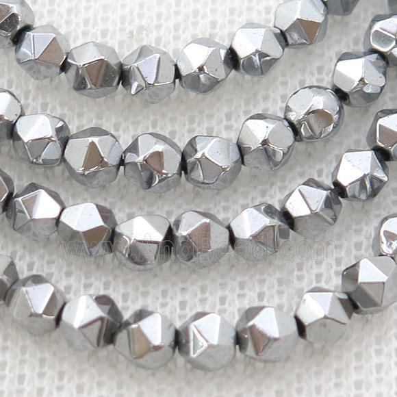 Hematite Beads Cut Round Platinum Electroplated