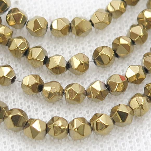 Gold Hematite Beads Cut Round Electroplated