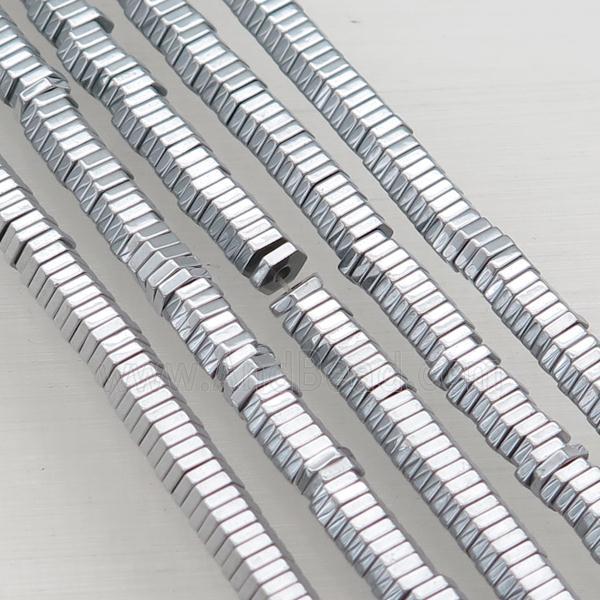 Hematite Hexagon Beads Platinum Electroplated