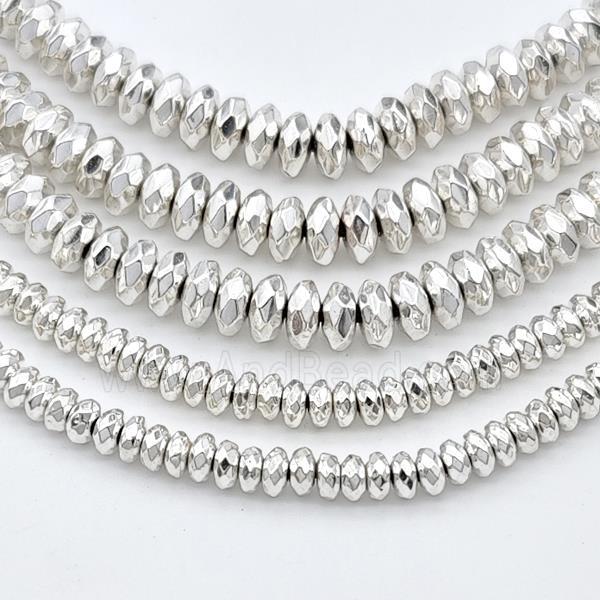 Hematite Beads Faceted Rondelle Shiny Silver