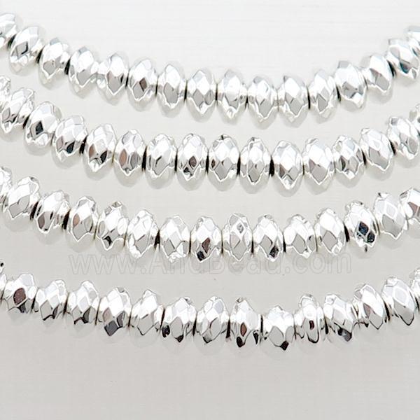 Hematite Beads Faceted Rondelle Shiny Silver